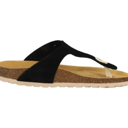 Palado Kos Suede Premium Leather, Zehentrenner, Damen, Schwarz