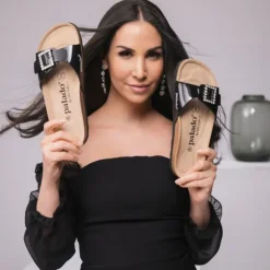 Palado Malta SQ by Sila Sahin, Pantoletten, Damen, Schwarz Lack