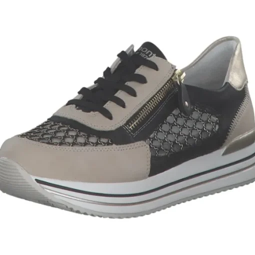 Remonte D1329, Schnürschuhe, Damen, perle/schwarz-gold/schwarz/mus