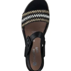 Remonte D2L55, Plateau-Sandaletten, Damen, schwarz-gold-weiss/schwarz