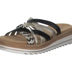 Remonte D0Q50, Plateau-Pantoletten, Damen, schwarz-weiss-gold/gold/musche
