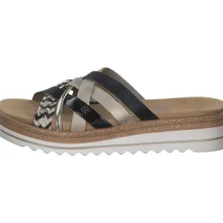 Remonte D0Q50, Plateau-Pantoletten, Damen, schwarz-weiss-gold/gold/musche