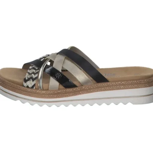 Remonte D0Q50, Plateau-Pantoletten, Damen, schwarz-weiss-gold/gold/musche
