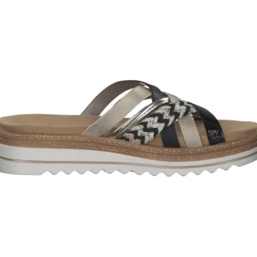 Remonte D0Q50, Plateau-Pantoletten, Damen, schwarz-weiss-gold/gold/musche