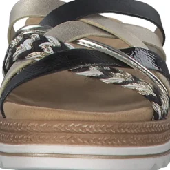 Remonte D0Q50, Plateau-Pantoletten, Damen, schwarz-weiss-gold/gold/musche