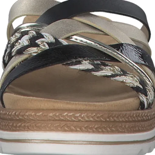 Remonte D0Q50, Plateau-Pantoletten, Damen, schwarz-weiss-gold/gold/musche