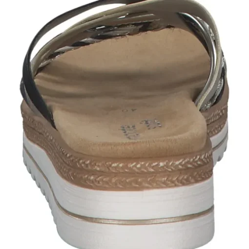 Remonte D0Q50, Plateau-Pantoletten, Damen, schwarz-weiss-gold/gold/musche