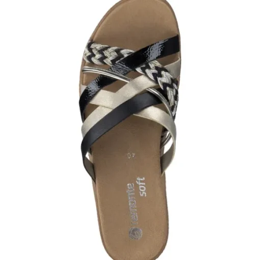 Remonte D0Q50, Plateau-Pantoletten, Damen, schwarz-weiss-gold/gold/musche
