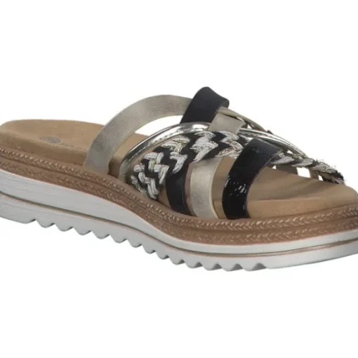 Remonte D0Q50, Plateau-Pantoletten, Damen, schwarz-weiss-gold/gold/musche