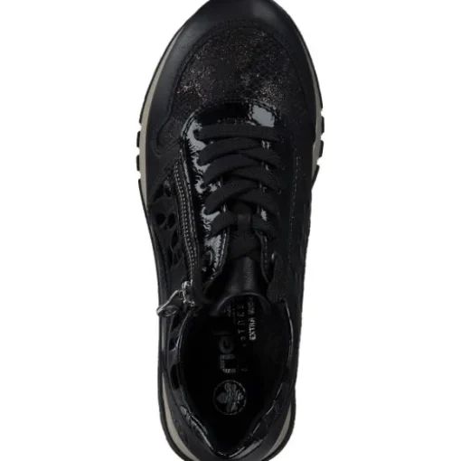 Rieker 49003-00 , Schnürschuhe, Damen, schwarz/schwarz-metallic/black