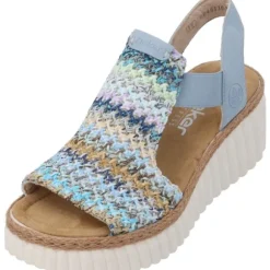 Rieker 69172, Plateau-Sandaletten, Damen, blau-multi/aqua