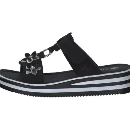 Rieker V0228, Plateau-Pantoletten, Damen, Schwarz/Silber