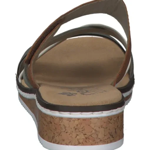 Rieker V3652, Plateau-Pantoletten, Damen, Braun / Weiß / Olive