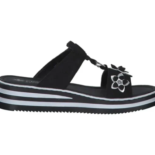 Rieker V0228, Plateau-Pantoletten, Damen, Schwarz/Silber