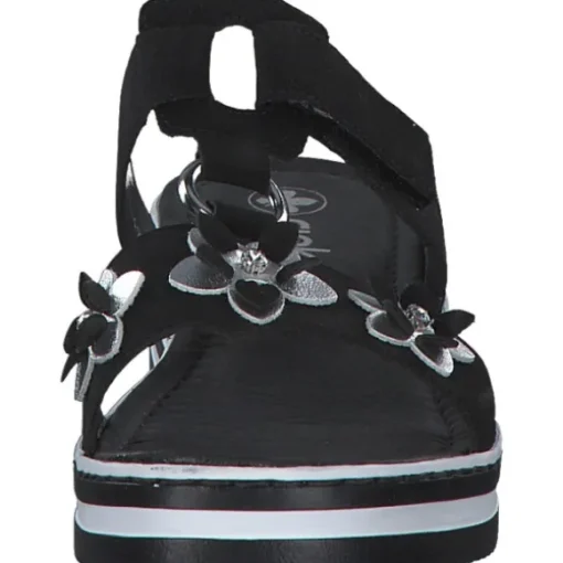 Rieker V0228, Plateau-Pantoletten, Damen, Schwarz/Silber