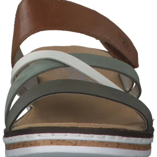 Rieker V3652, Plateau-Pantoletten, Damen, Braun / Weiß / Olive