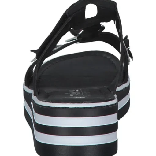 Rieker V0228, Plateau-Pantoletten, Damen, Schwarz/Silber