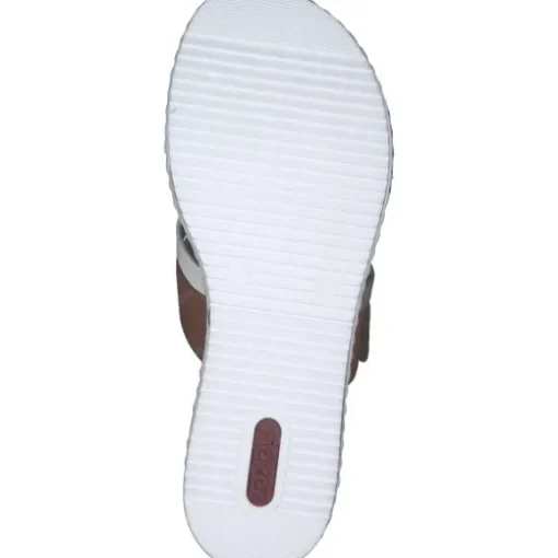 Rieker V3652, Plateau-Pantoletten, Damen, Braun / Weiß / Olive
