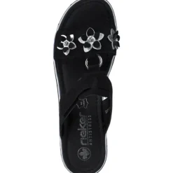 Rieker V0228, Plateau-Pantoletten, Damen, Schwarz/Silber