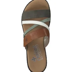 Rieker V3652, Plateau-Pantoletten, Damen, Braun / Weiß / Olive