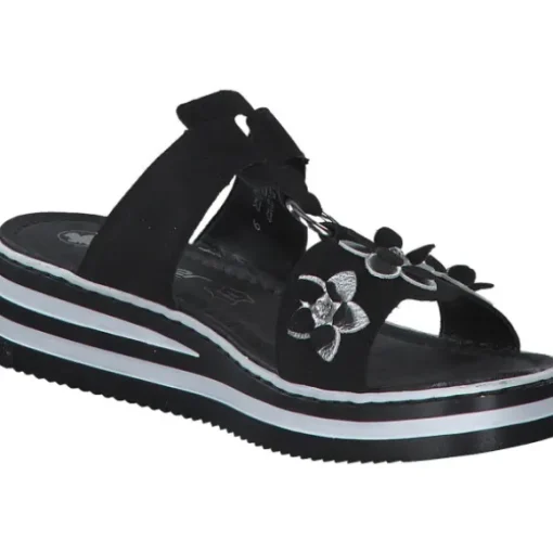 Rieker V0228, Plateau-Pantoletten, Damen, Schwarz/Silber