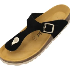 Palado Kos Suede Premium Leather, Zehentrenner, Damen, Schwarz