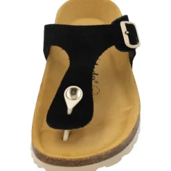 Palado Kos Suede Premium Leather, Zehentrenner, Damen, Schwarz