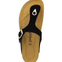 Palado Kos Suede Premium Leather, Zehentrenner, Damen, Schwarz